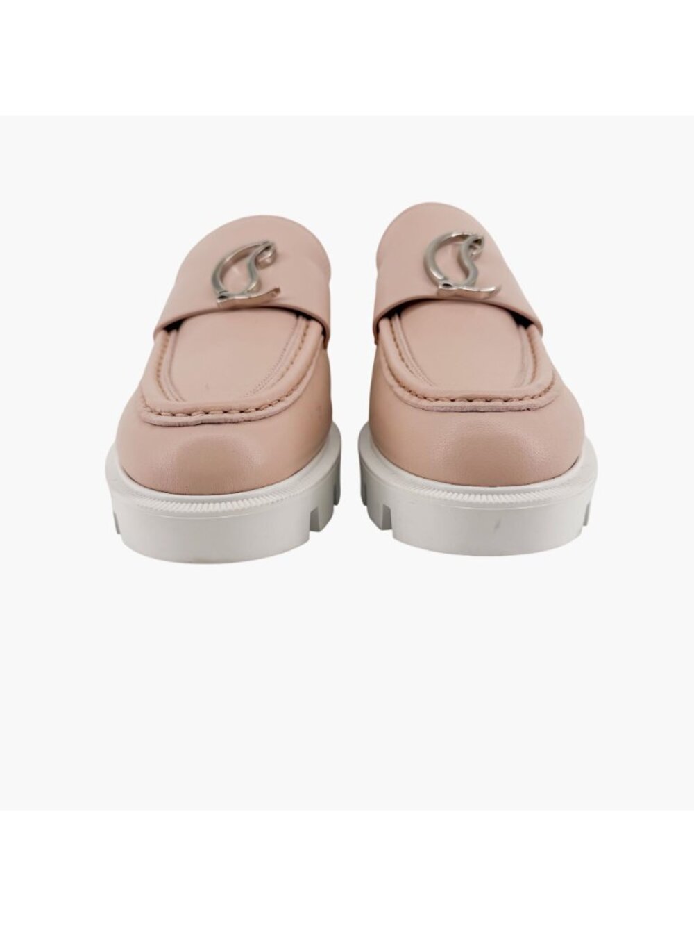 Christian Louboutin CL Moc Lug Leather Loafers Nude Beige Size 37 US 7 Women's - Picture 5 of 15
